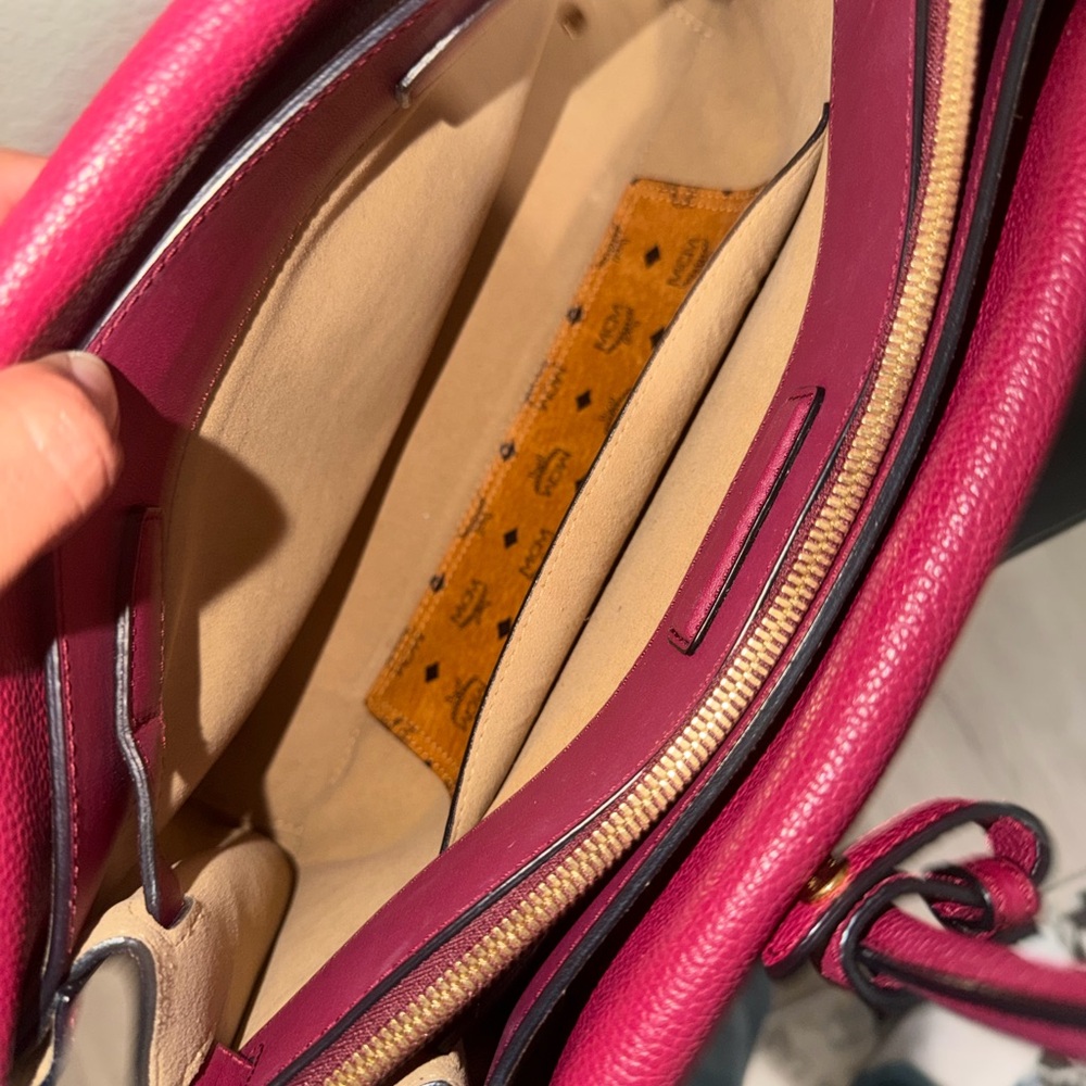 MCM Wine Red Pebbled Leather Top-Handle Satchel - Picture 5 of 8